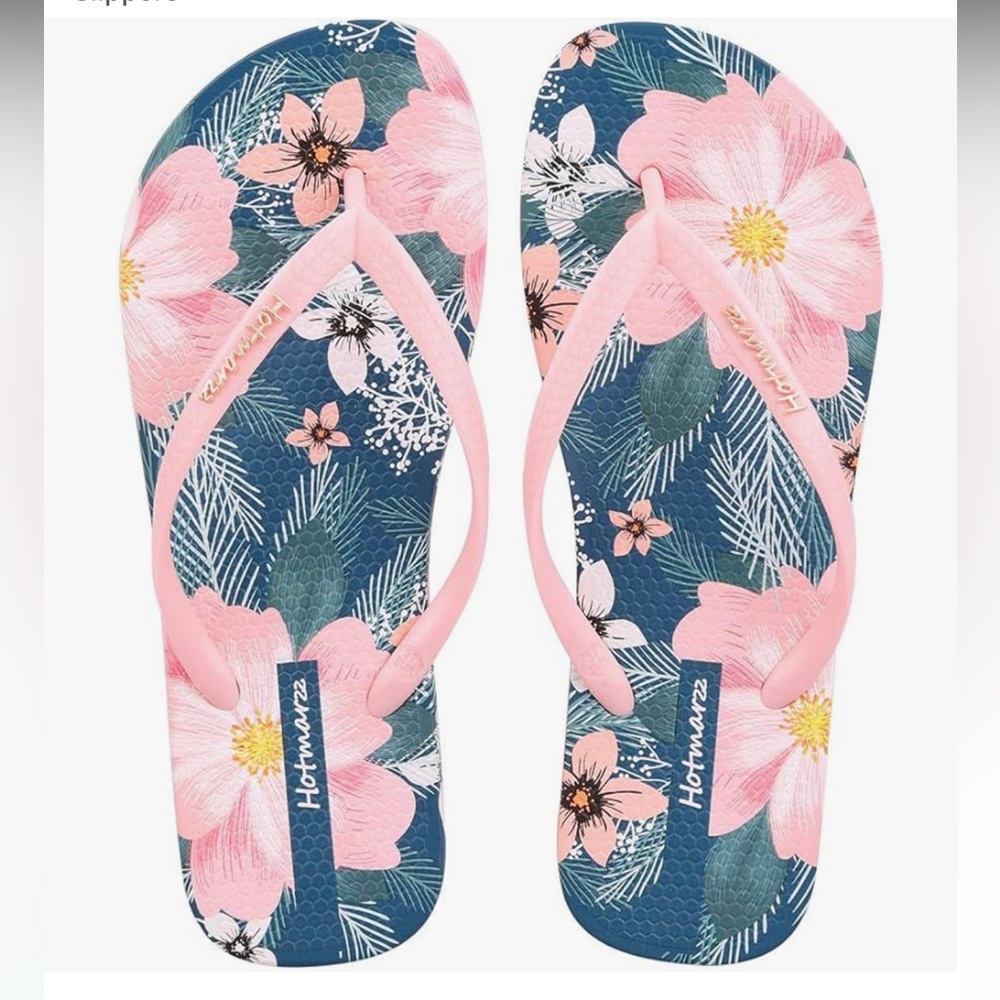 Hotmarzz Flip Flops Bohemia Floral Print Sandals Beach Slippers Size 9.5-10 GUC